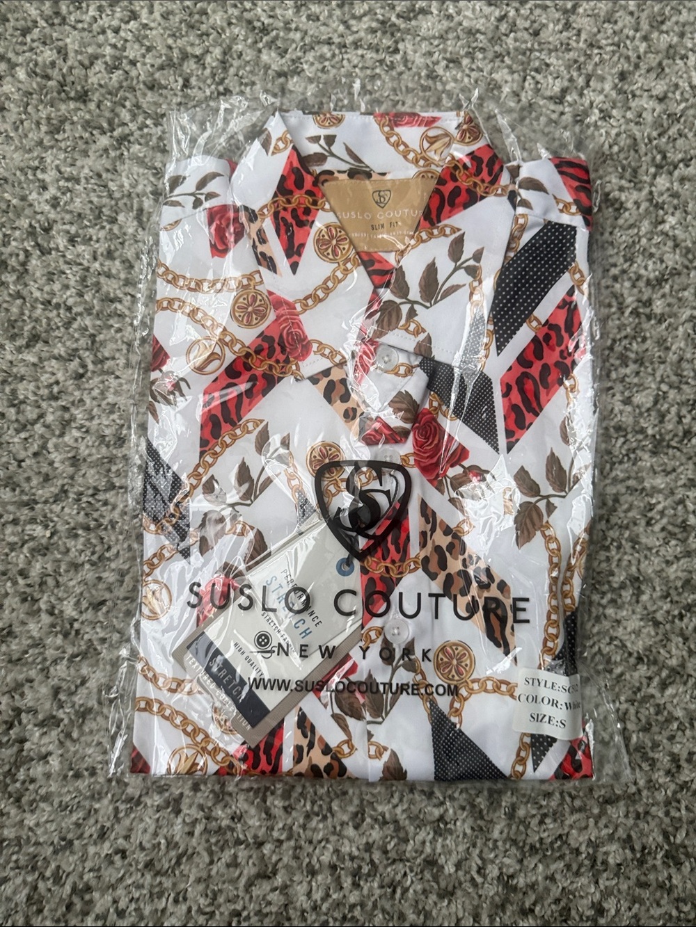 Men's White Patterned Dress Shirt